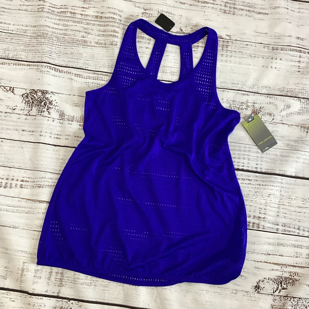288.Tek Gear Cobalt Blue Open Knit Cross-Back Tank Top L NWT